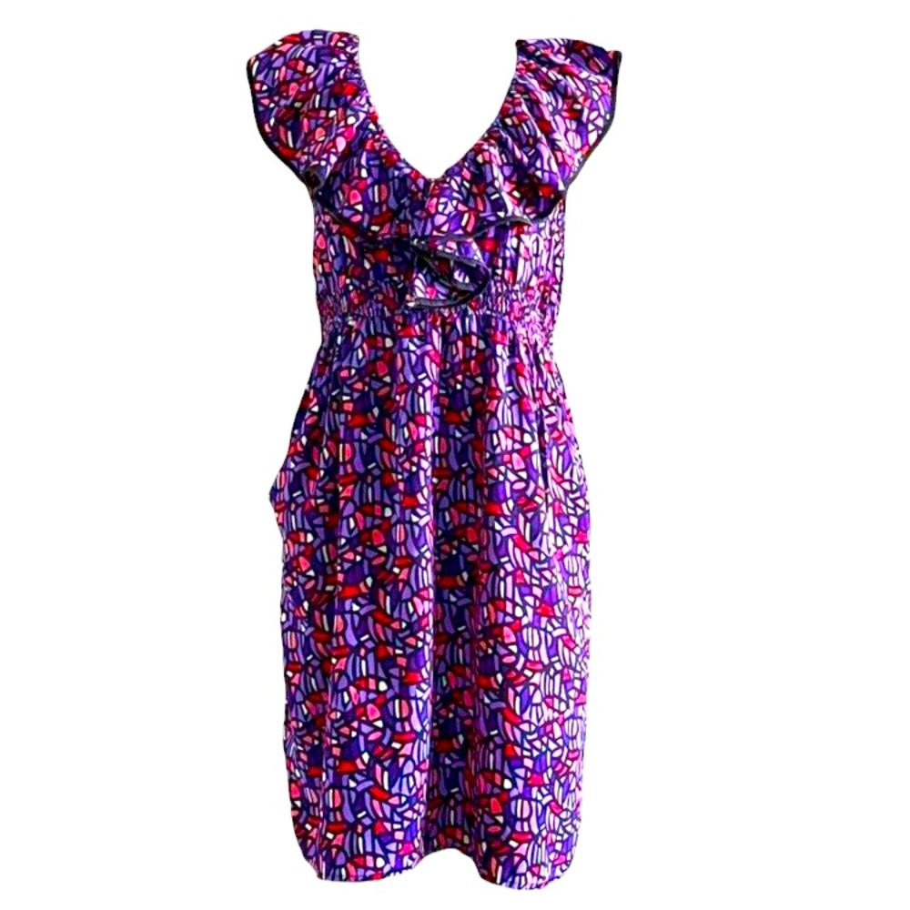 YUMI KIM Silk Ruffle Neck Flutter Sleeve Midi Dress size S